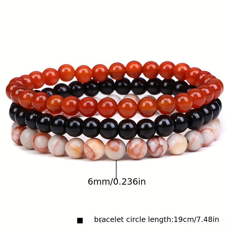 Men's & Women's 6mm Natural Stone Beads Bangle Bracelet Set